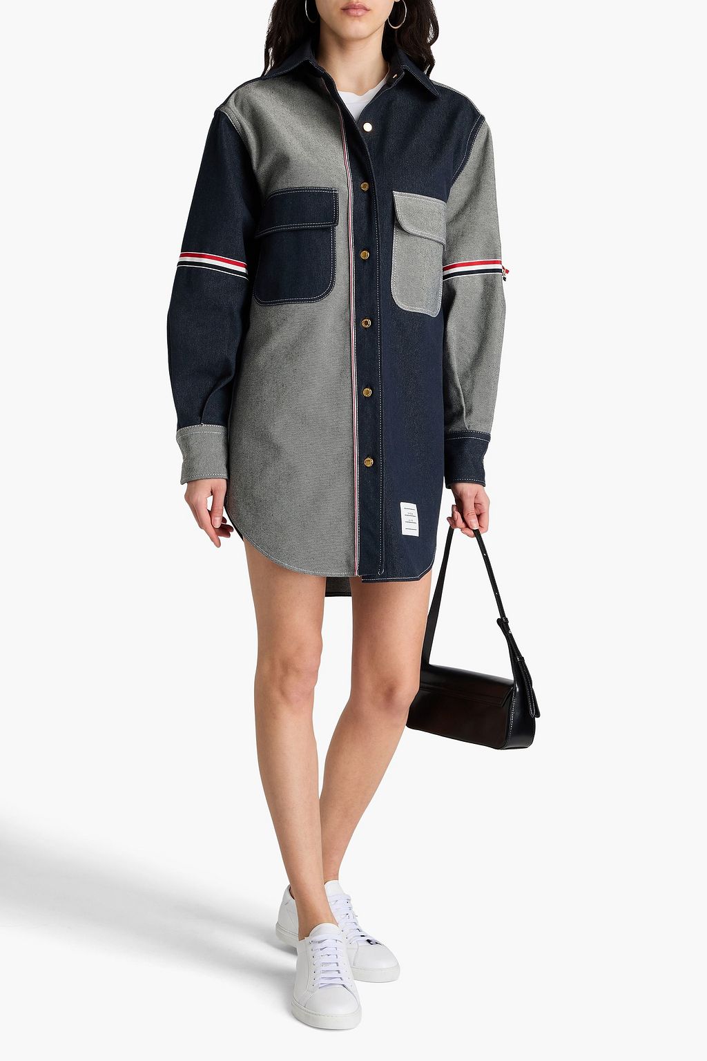 THOM BROWNE Two-tone denim mini shirt dress