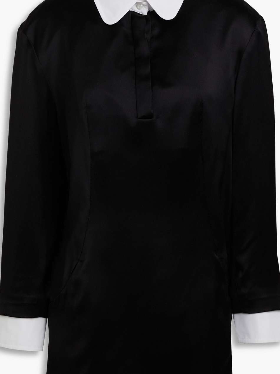 poplin-paneled silk-satin mini shirt dress