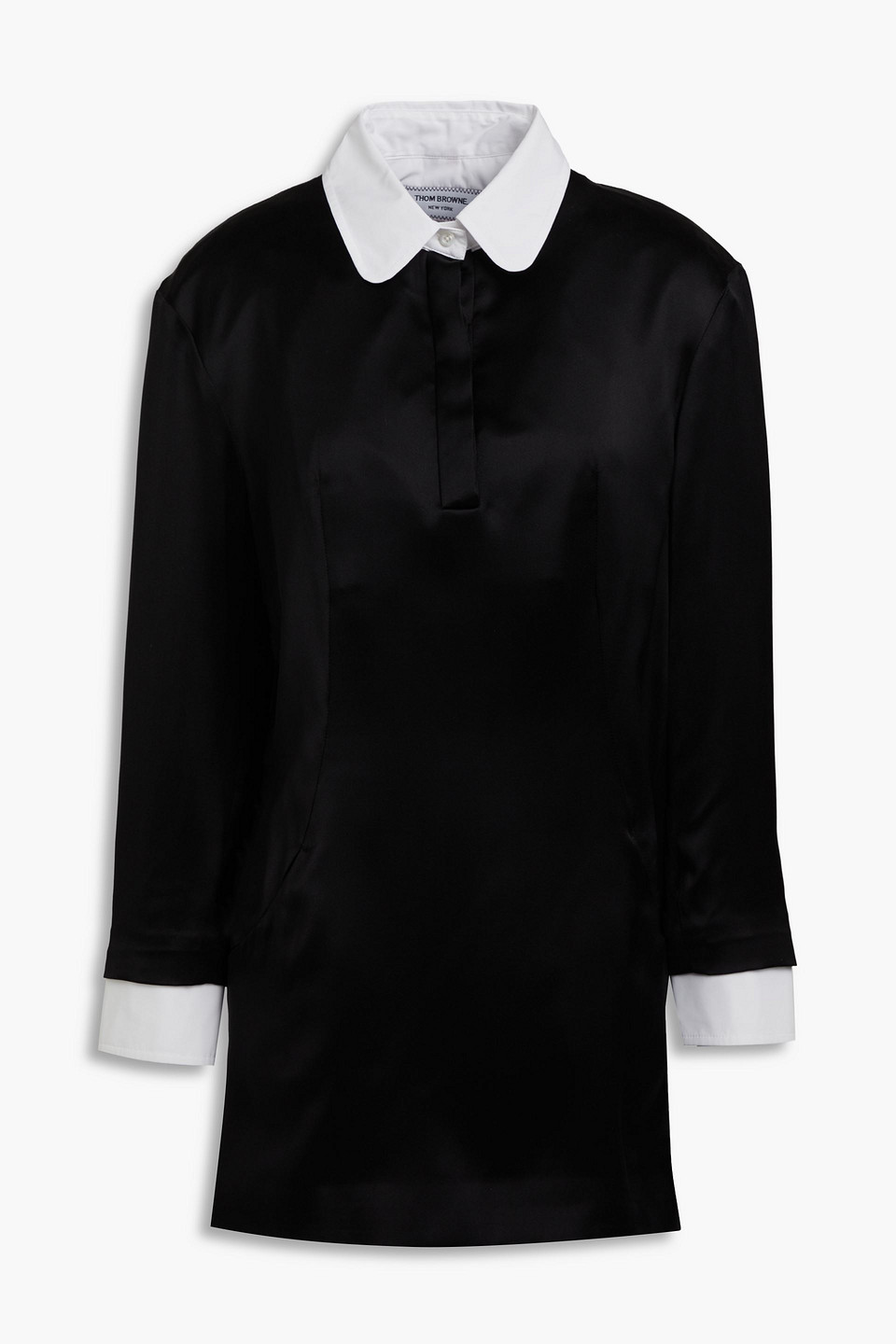 Thom Browne Poplin-paneled Silk-satin Mini Shirt Dress In Black