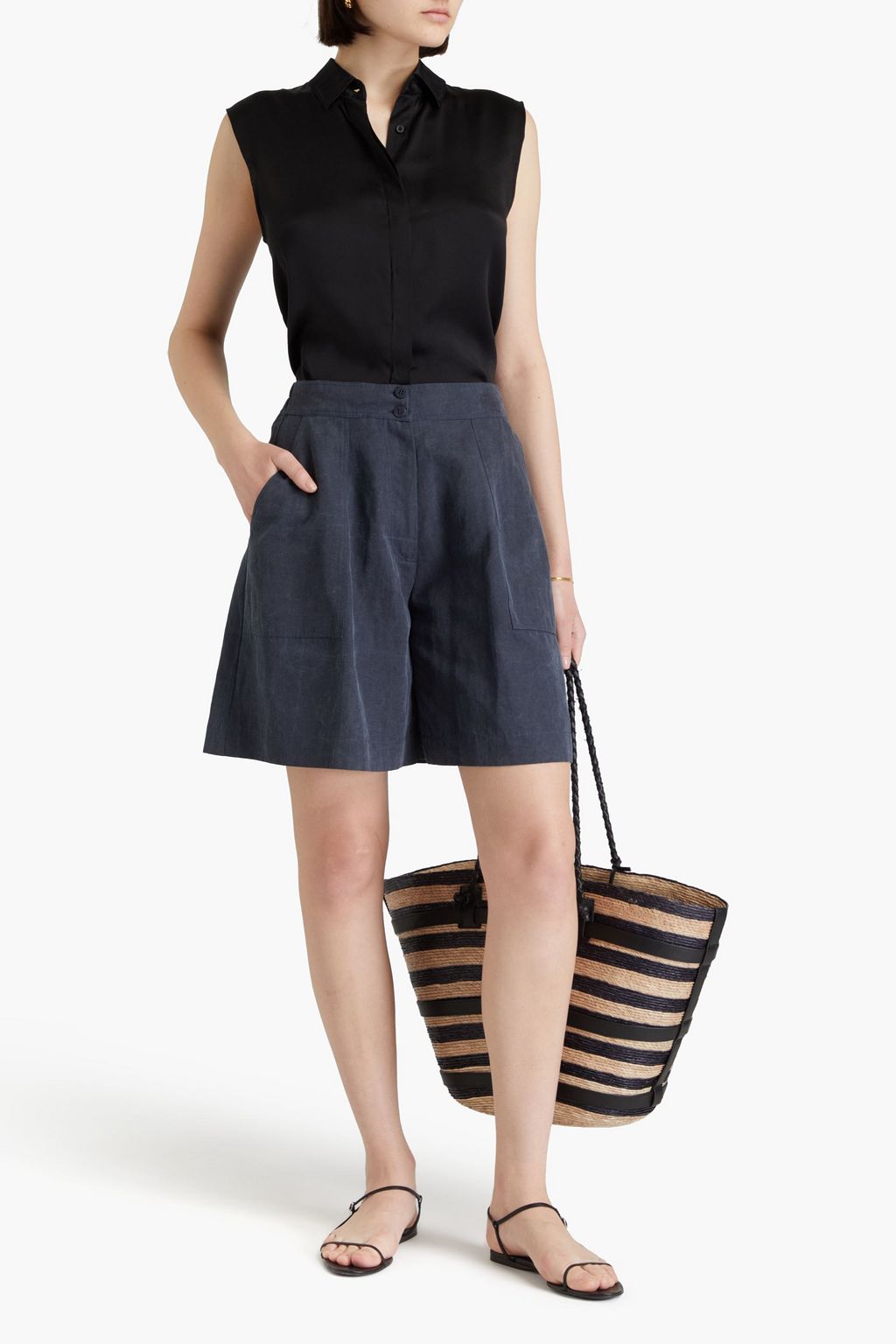 GENTRYPORTOFINO コットン&リネン混 ショートパンツ ウォッシュ加工