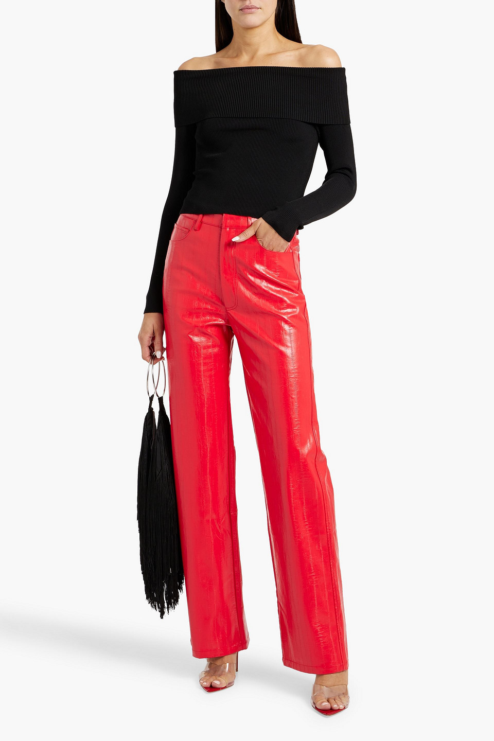 Alice And Olivia Dolan Foldover Long-sleeve Pullover In Black