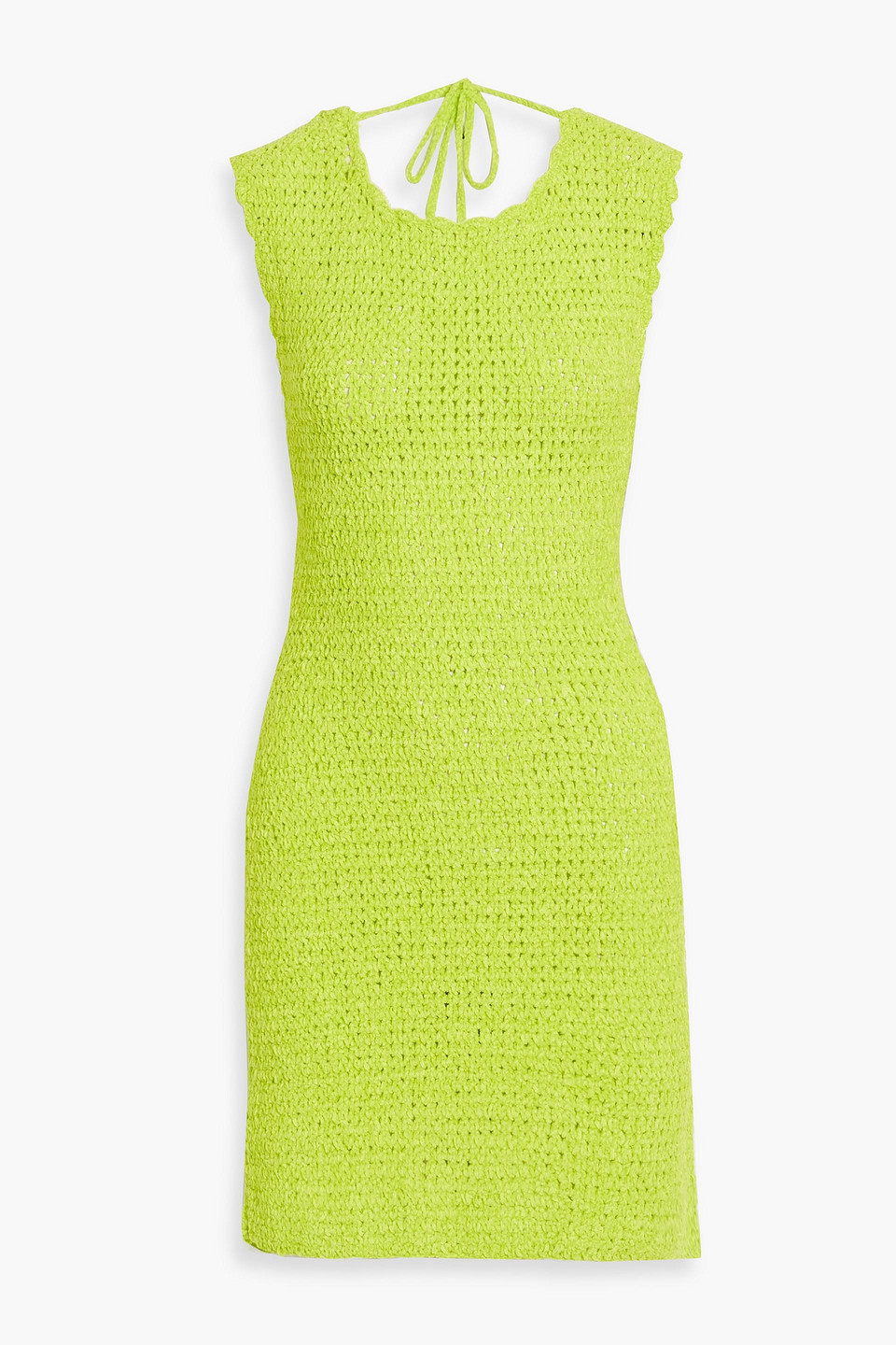 Ganni Velvet Crochet Open Back Mini Dress In Lime Green