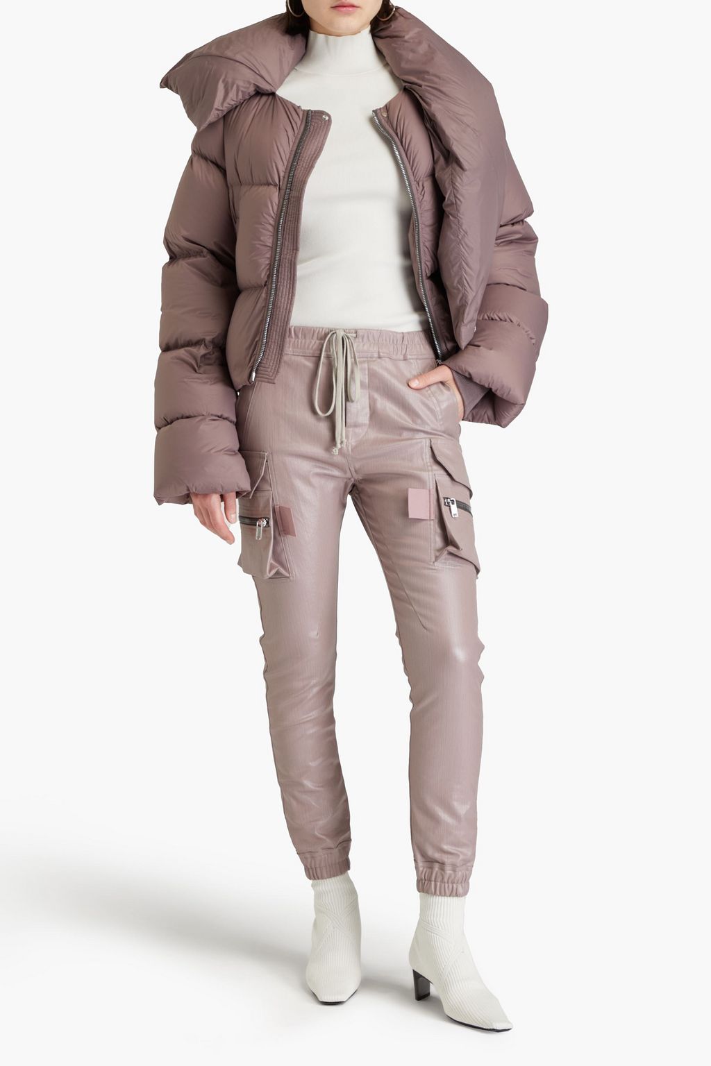 RICK OWENS Mastadon cropped coated denim cargo jeans