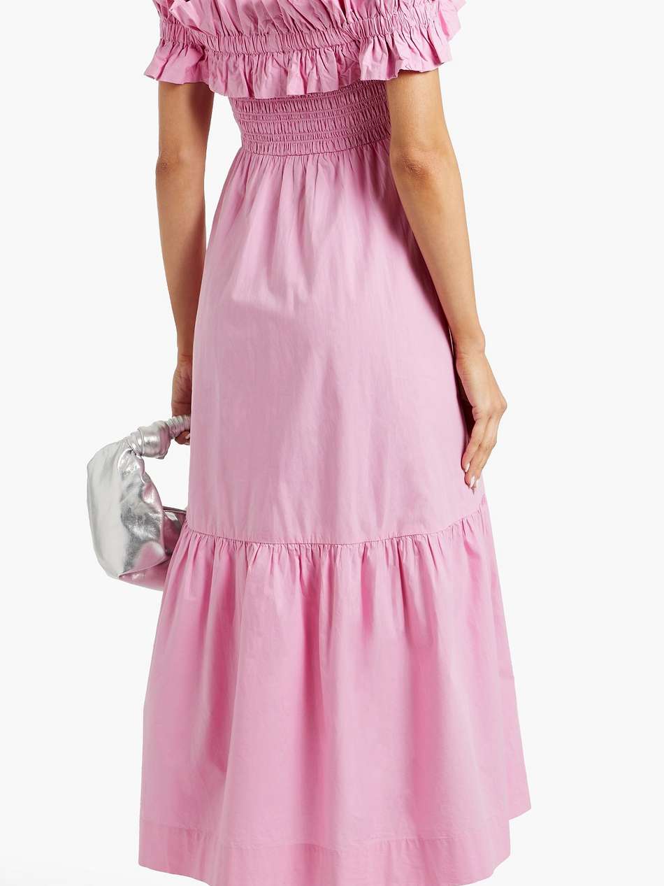 cold-shoulder shirred cotton-poplin midi dress