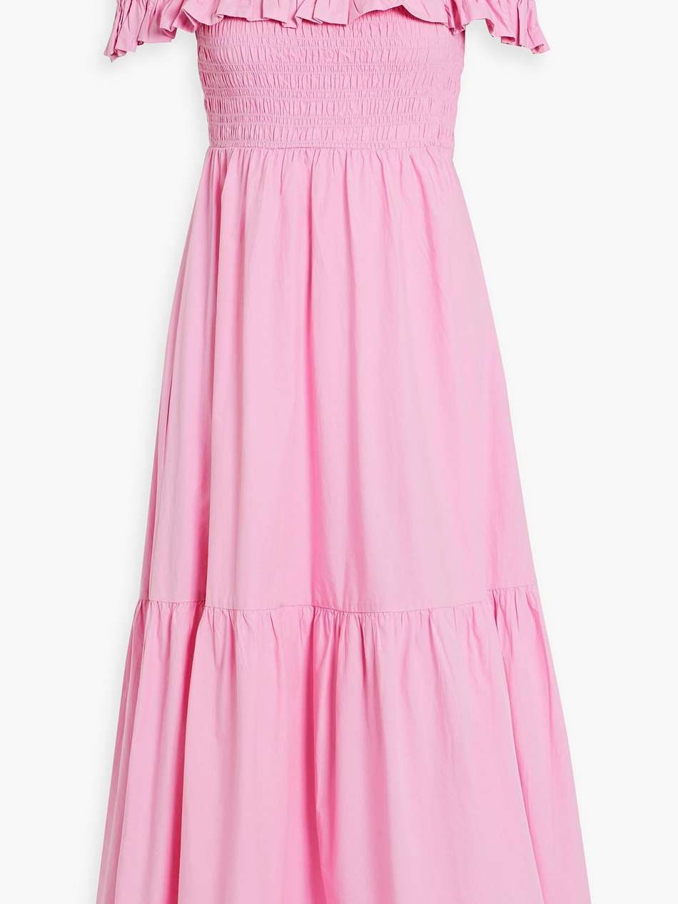 cold-shoulder shirred cotton-poplin midi dress