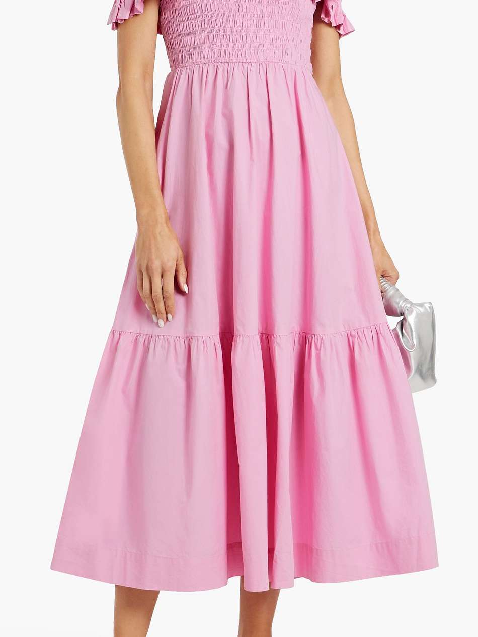 cold-shoulder shirred cotton-poplin midi dress