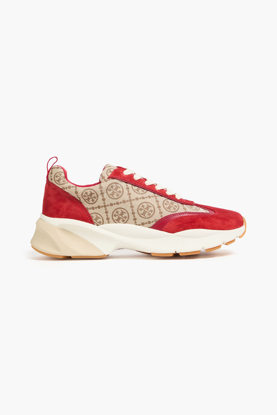 Tory Burch Good Luck Jacquard And Suede Trainers In Red