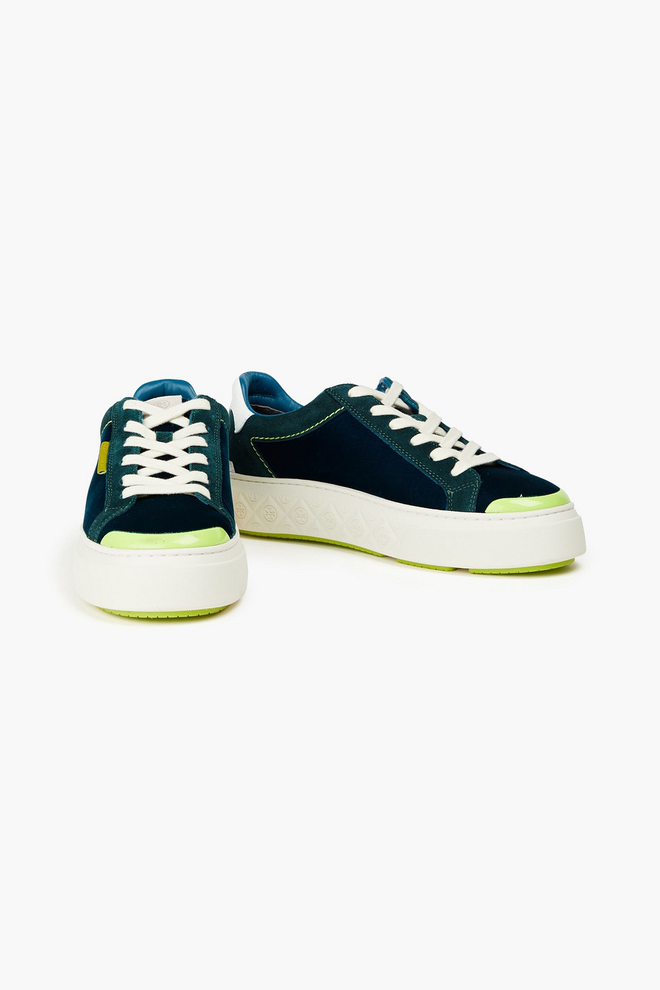  Tory Burch - Ladybug Velvet And Pebbled-leather Sneakers - Blue - Us 6 