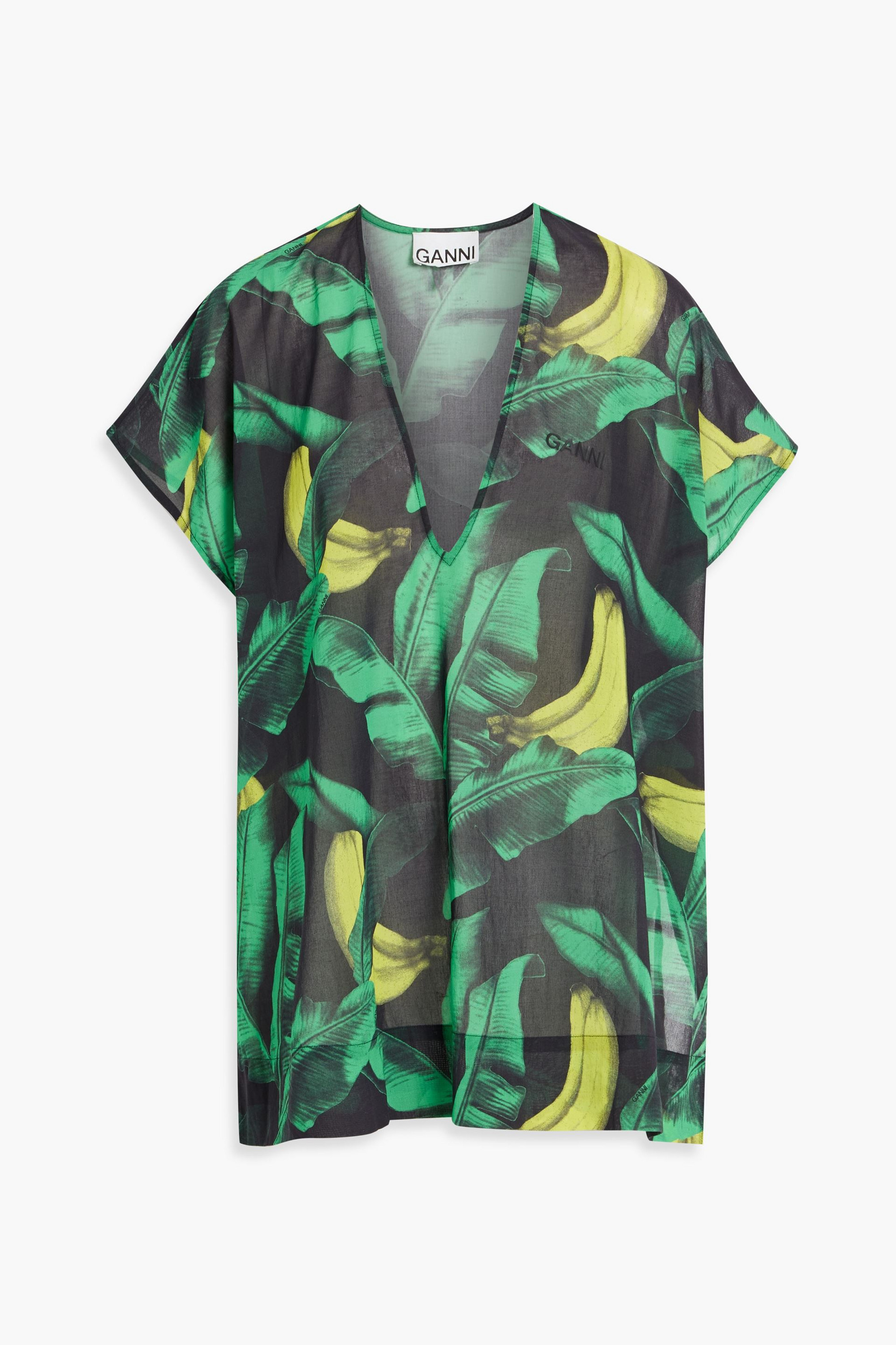 GANNI Printed cotton-voile kaftan