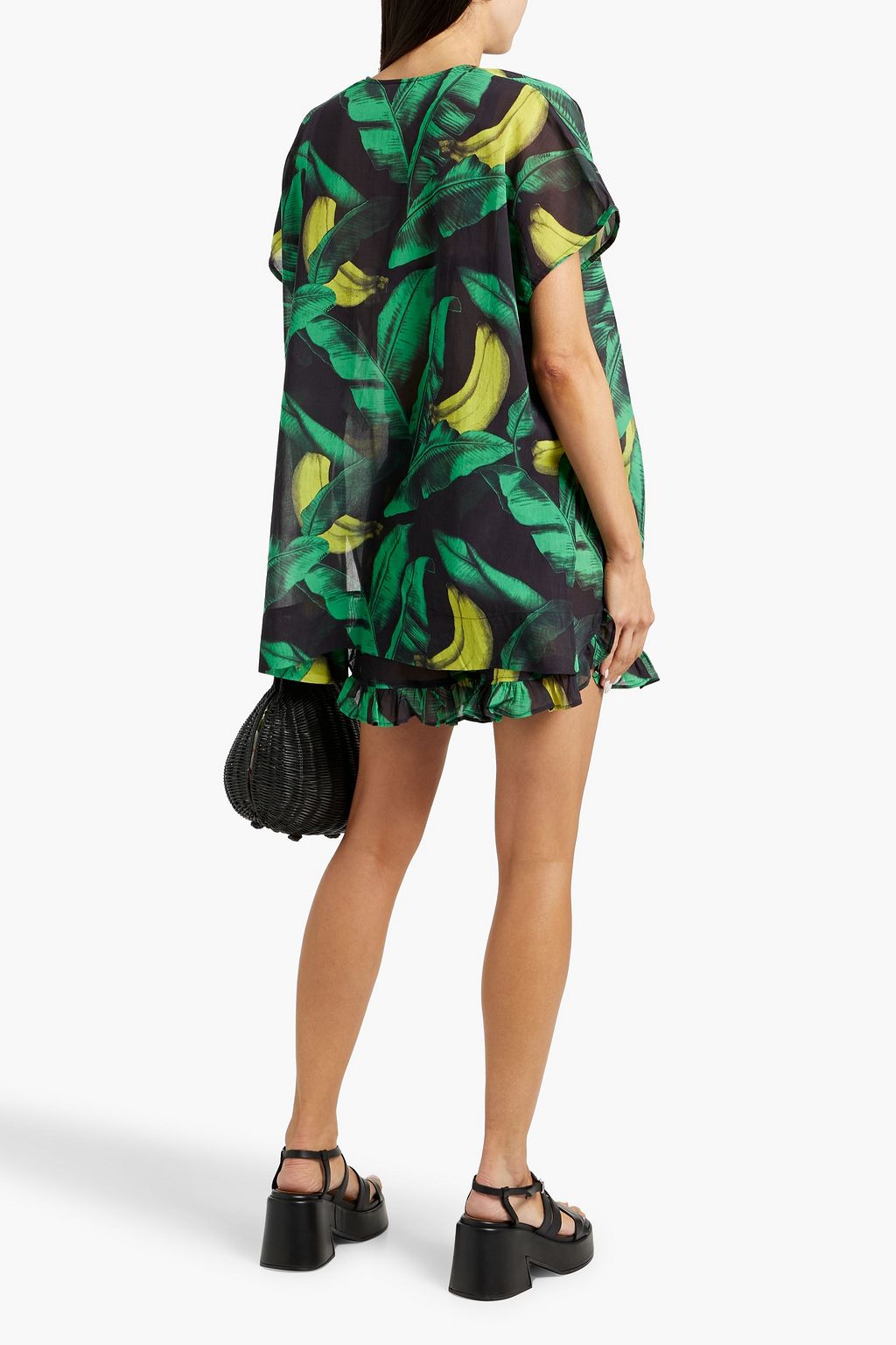 GANNI Ruffled printed cotton-voile shorts