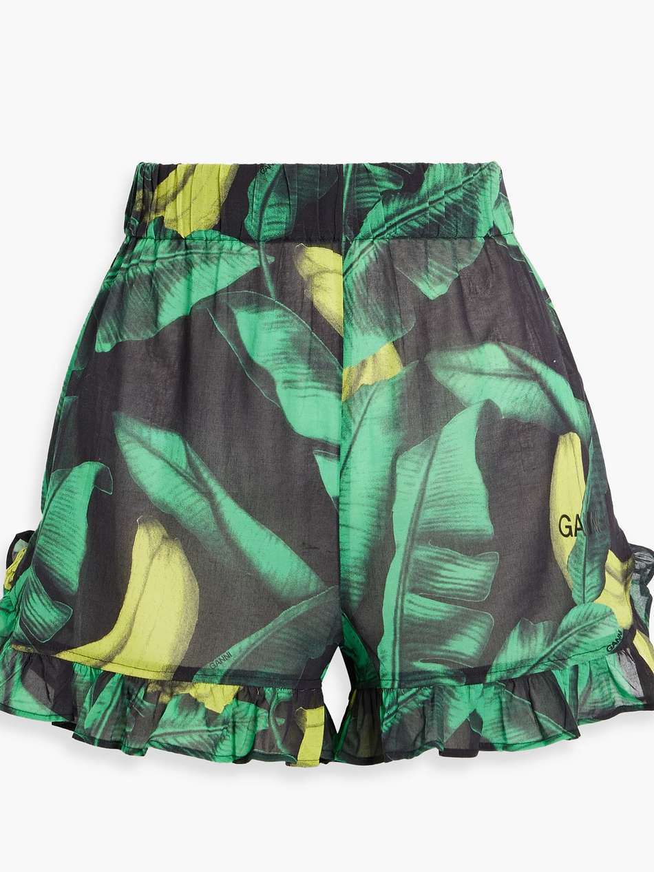 ruffled printed cotton-voile shorts