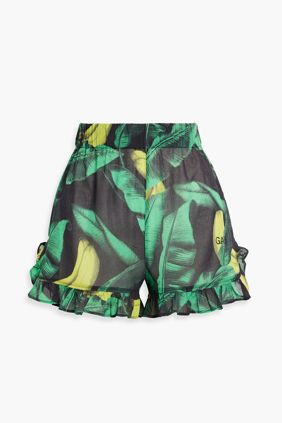 Ruffled printed cotton-voile shorts