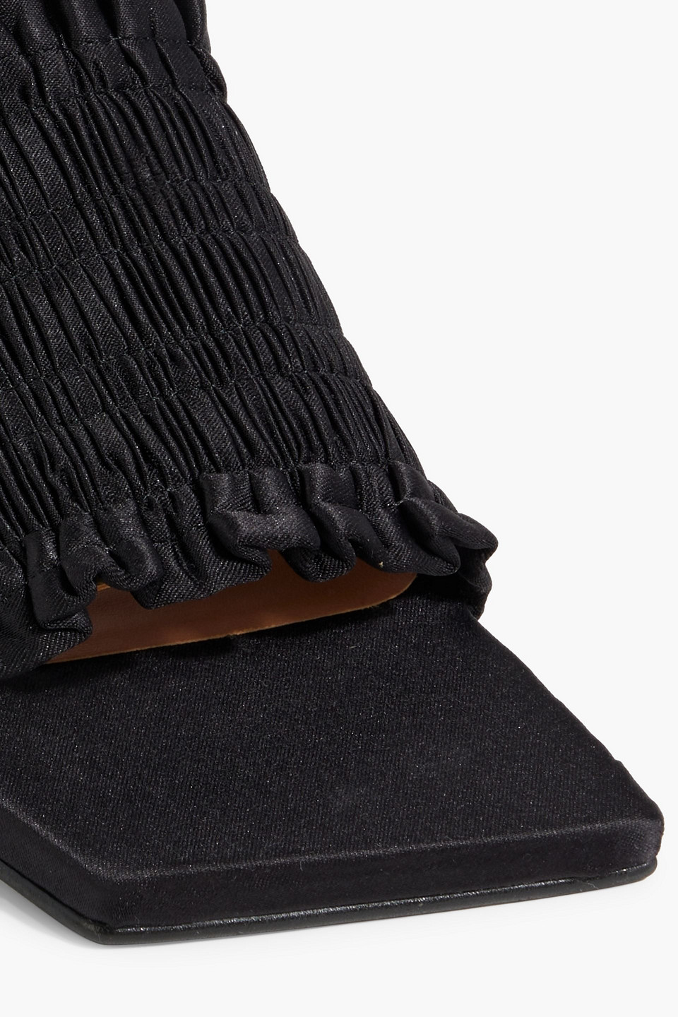 Shop Ganni Shirred Satin Mules In Black