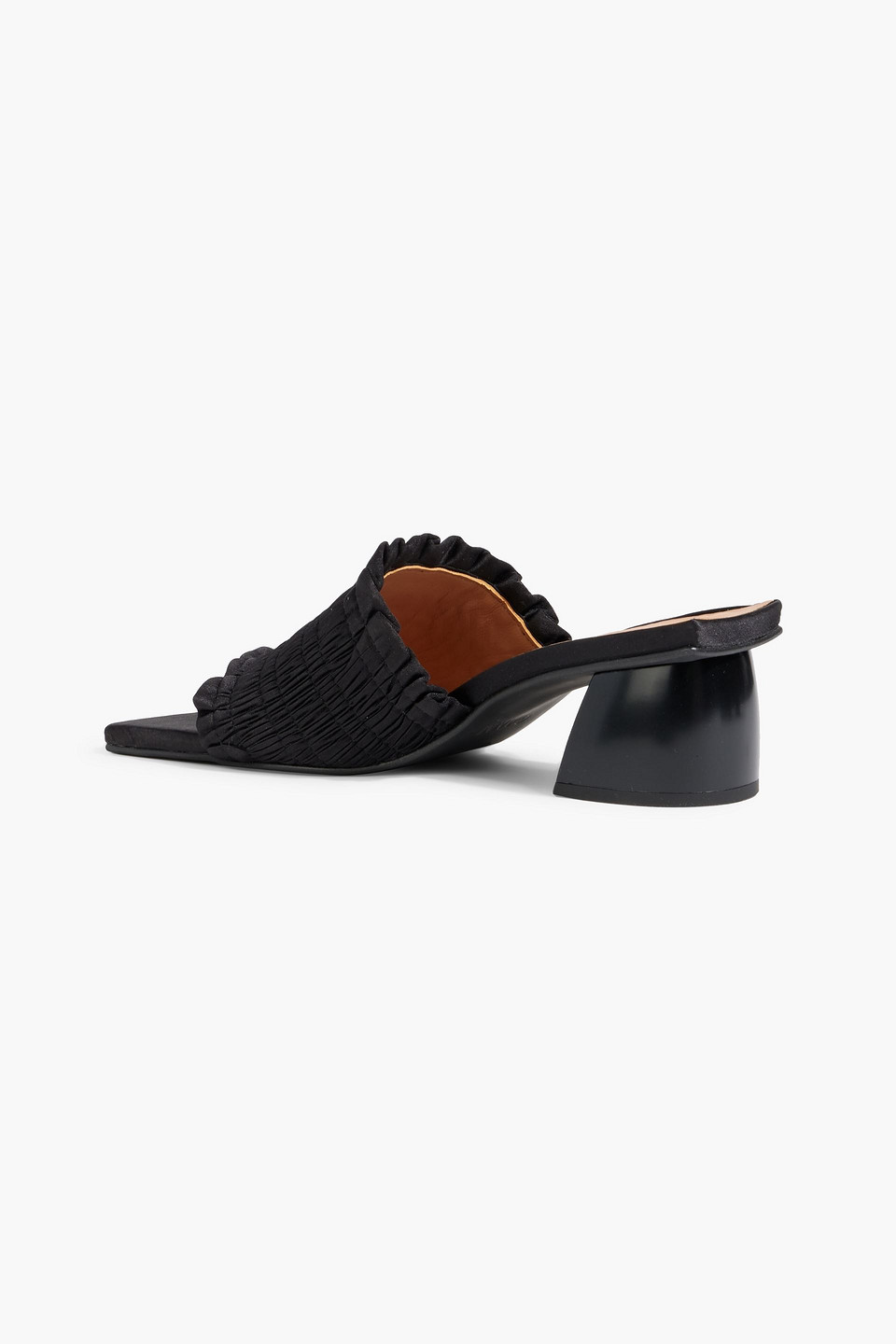 Shop Ganni Shirred Satin Mules In Black