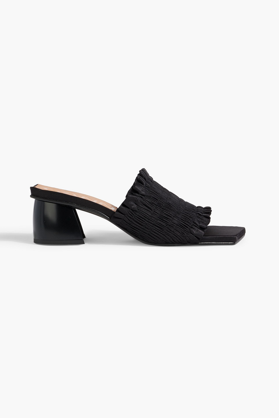 Shop Ganni Shirred Satin Mules In Black