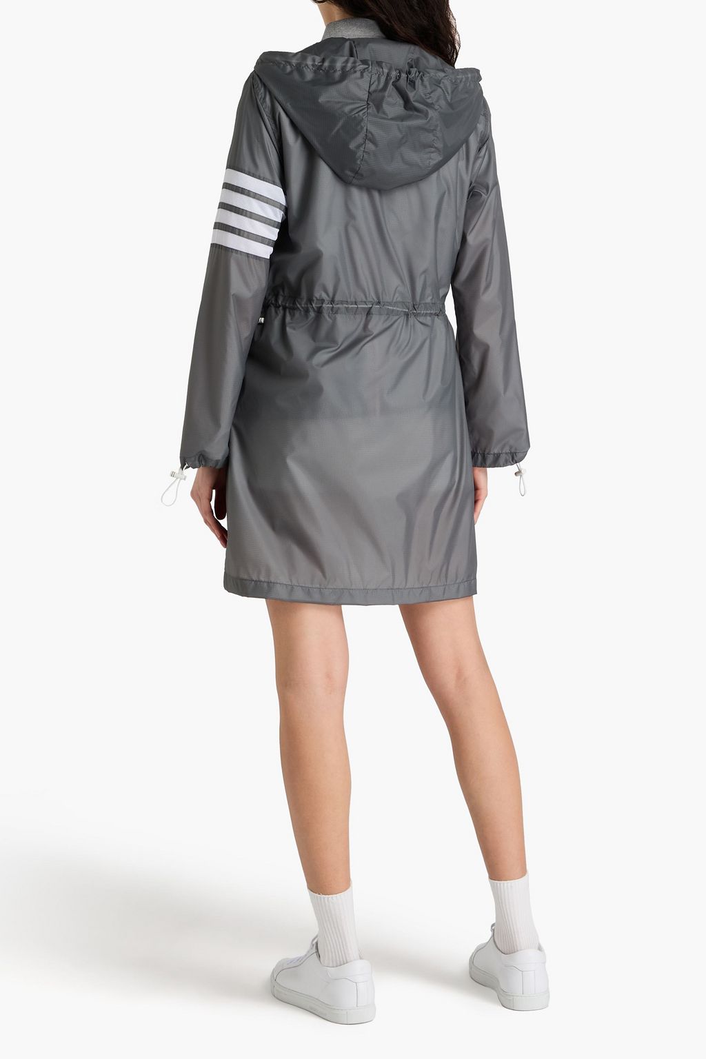 THOM BROWNE Striped ripstop hooded raincoat