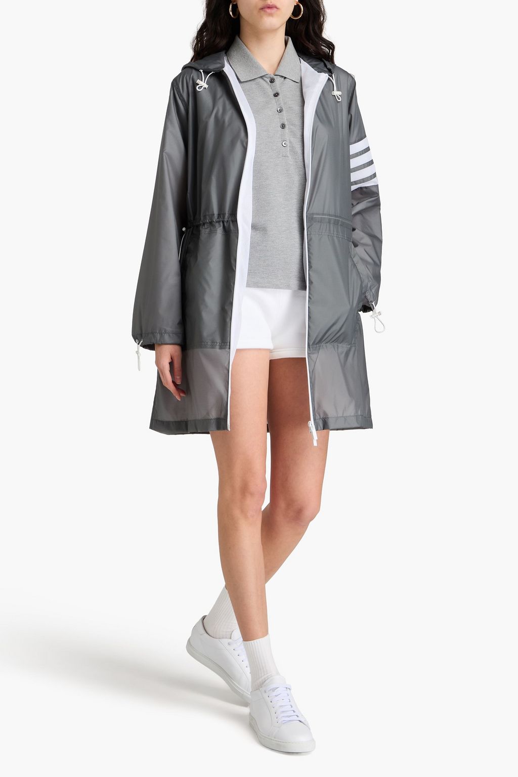 THOM BROWNE Striped ripstop hooded raincoat