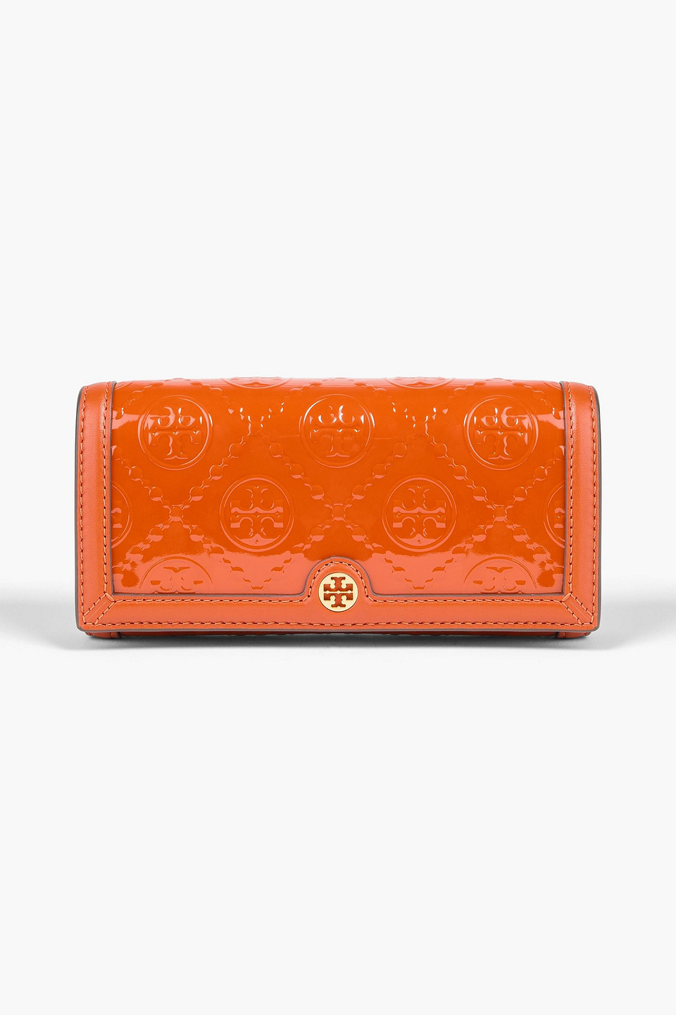 Tory Burch Patent-leather And Suede Wallet In Tan