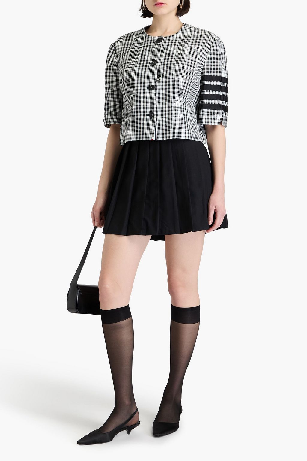 THOM BROWNE جاكيت مخطط من الكتّان بنقشة المربعات المائلة