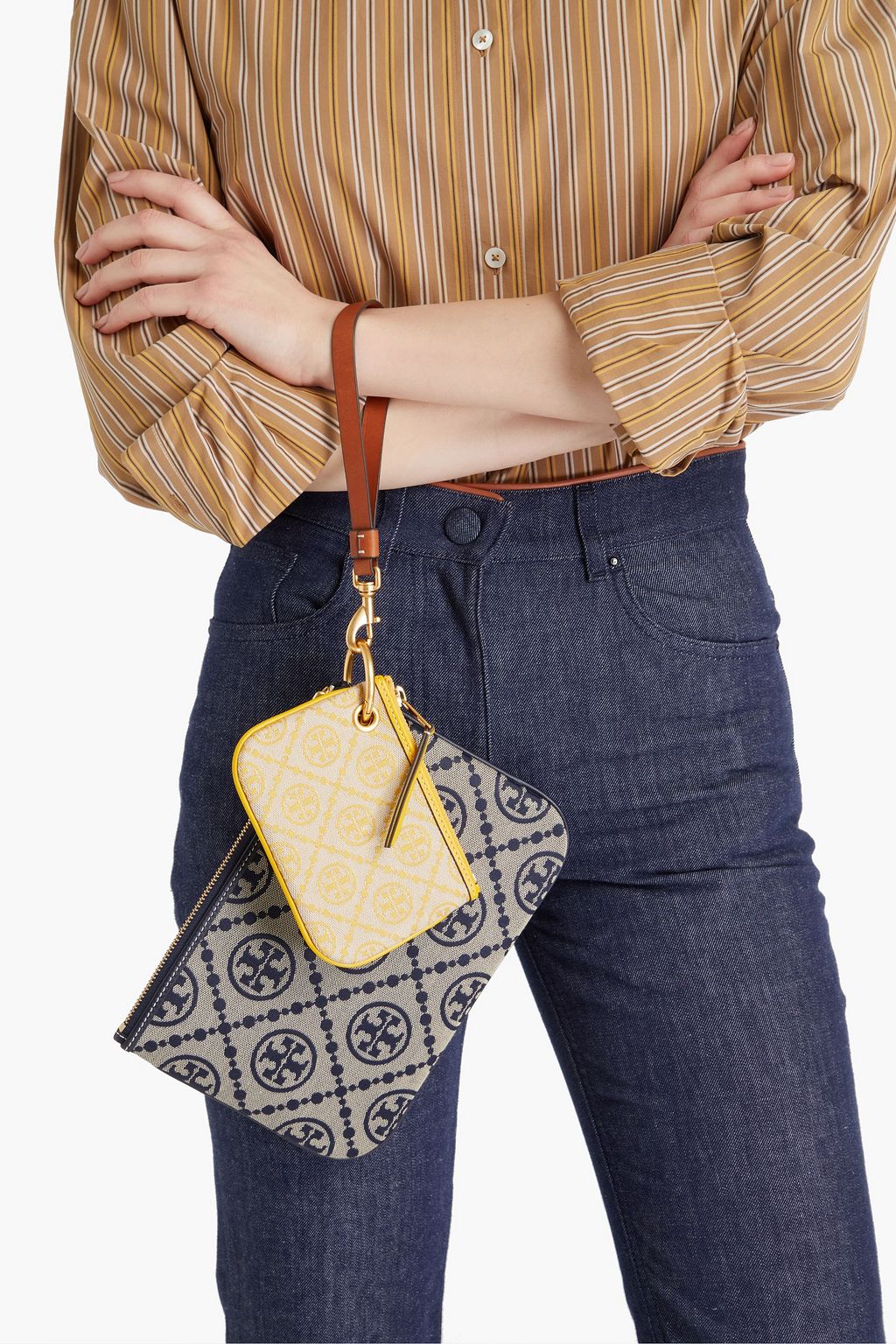 TORY BURCH 가죽 트리밍 자카드 파우치