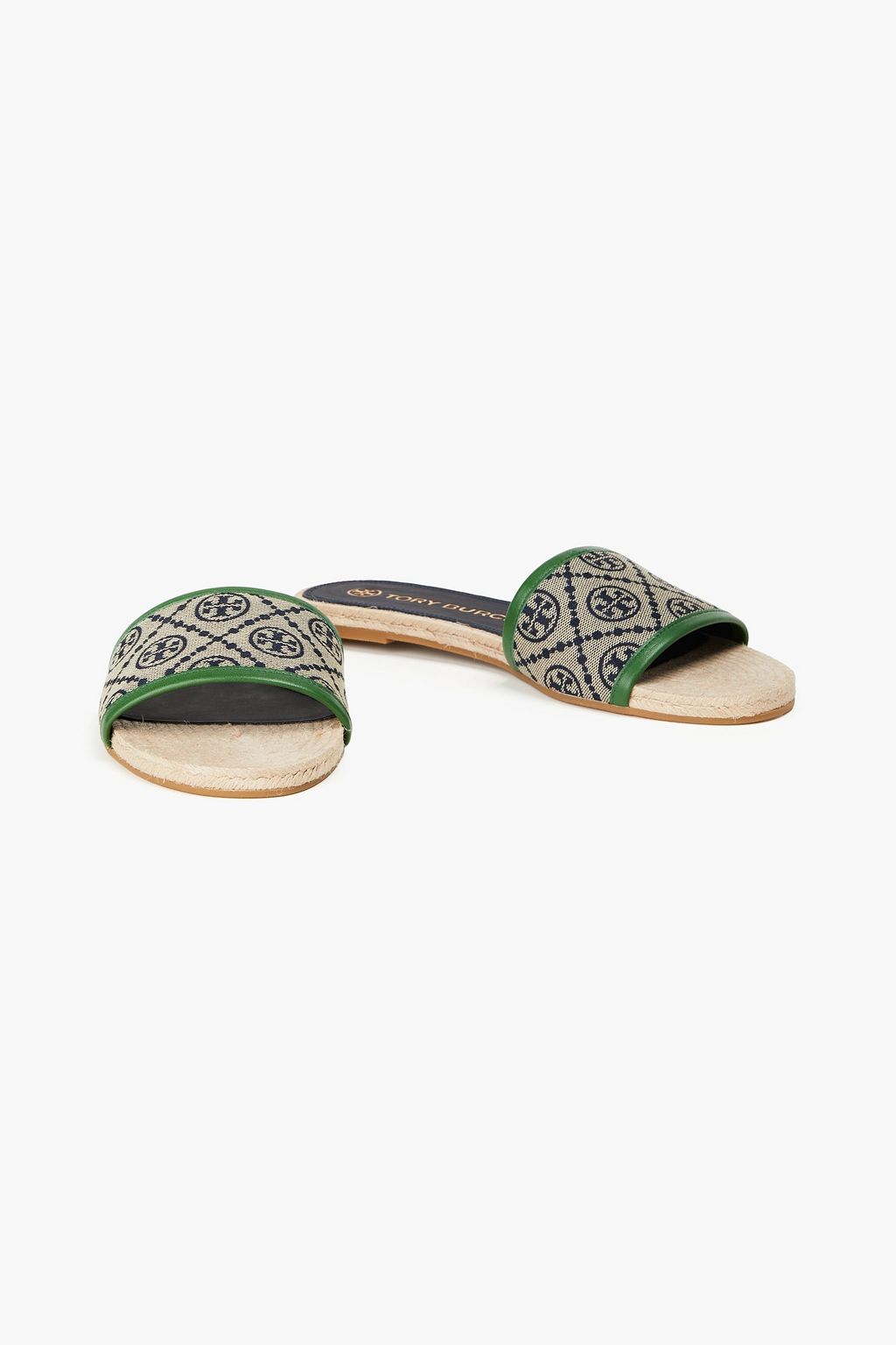 TORY BURCH Leather-trimmed jacquard slides