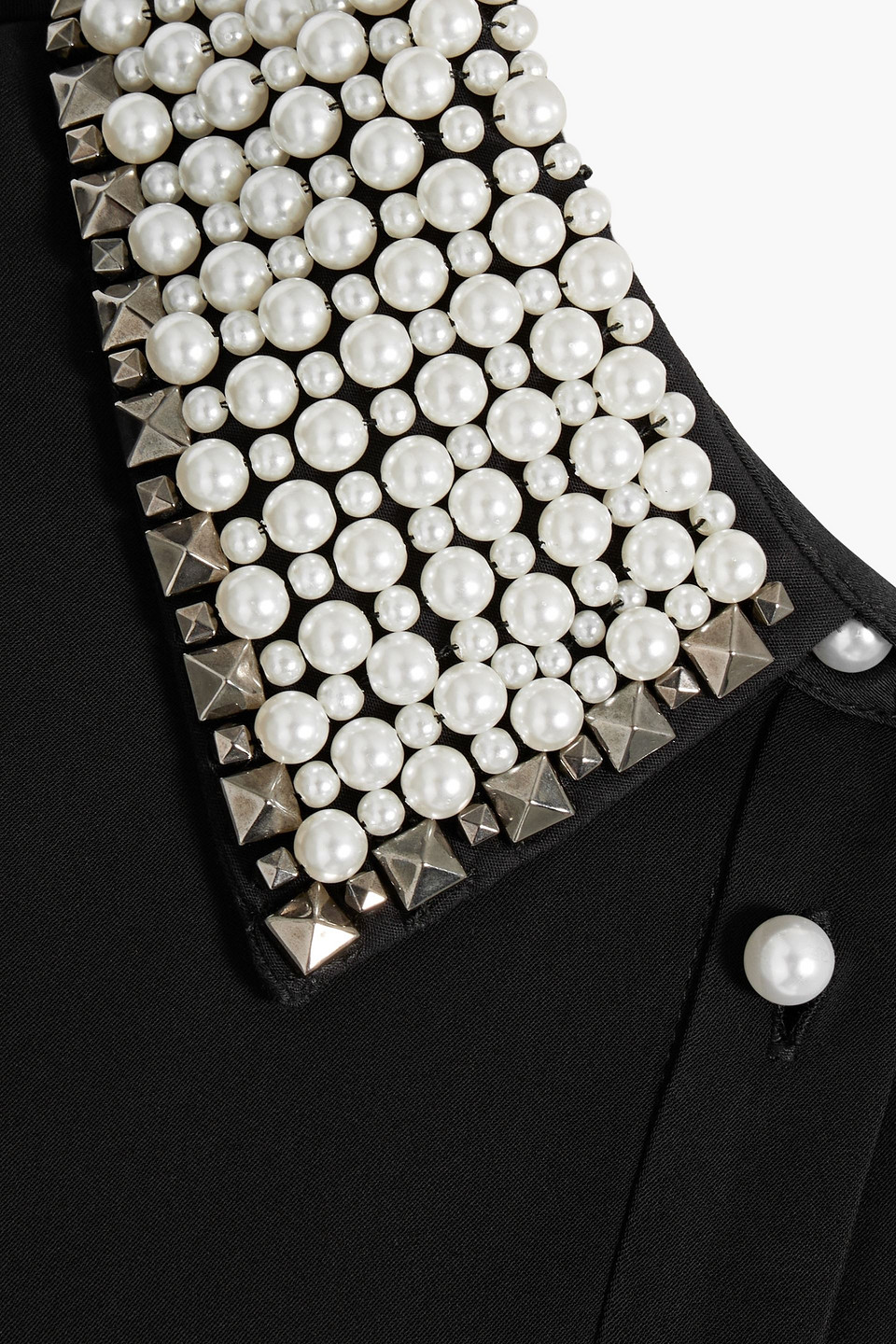 Alice And Olivia Meeko Embellished Collar Long Sleeve Mini Shirt Dress In Black