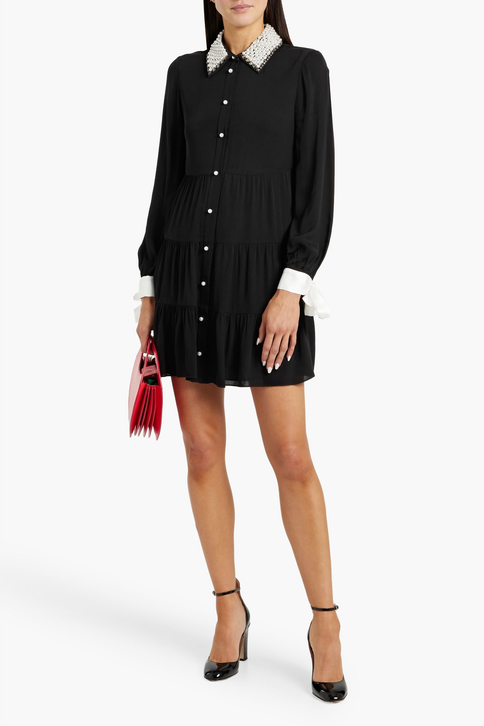 alice + olivia Meeko embellished twill mini shirt dress