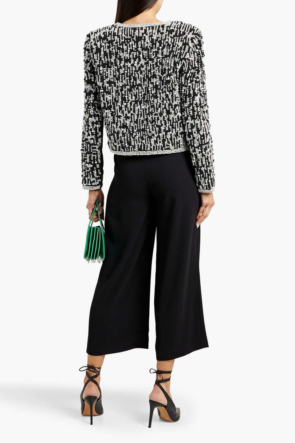 Alice And Olivia Kidman Boxy Pearl Embellished Jacket In Black