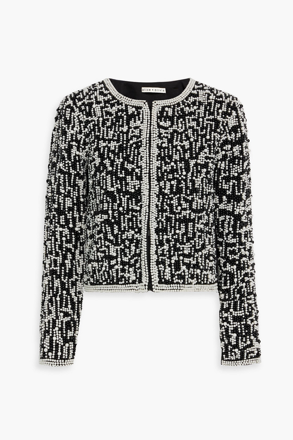 Alice And Olivia Kidman Boxy Pearl Embellished Jacket In Black