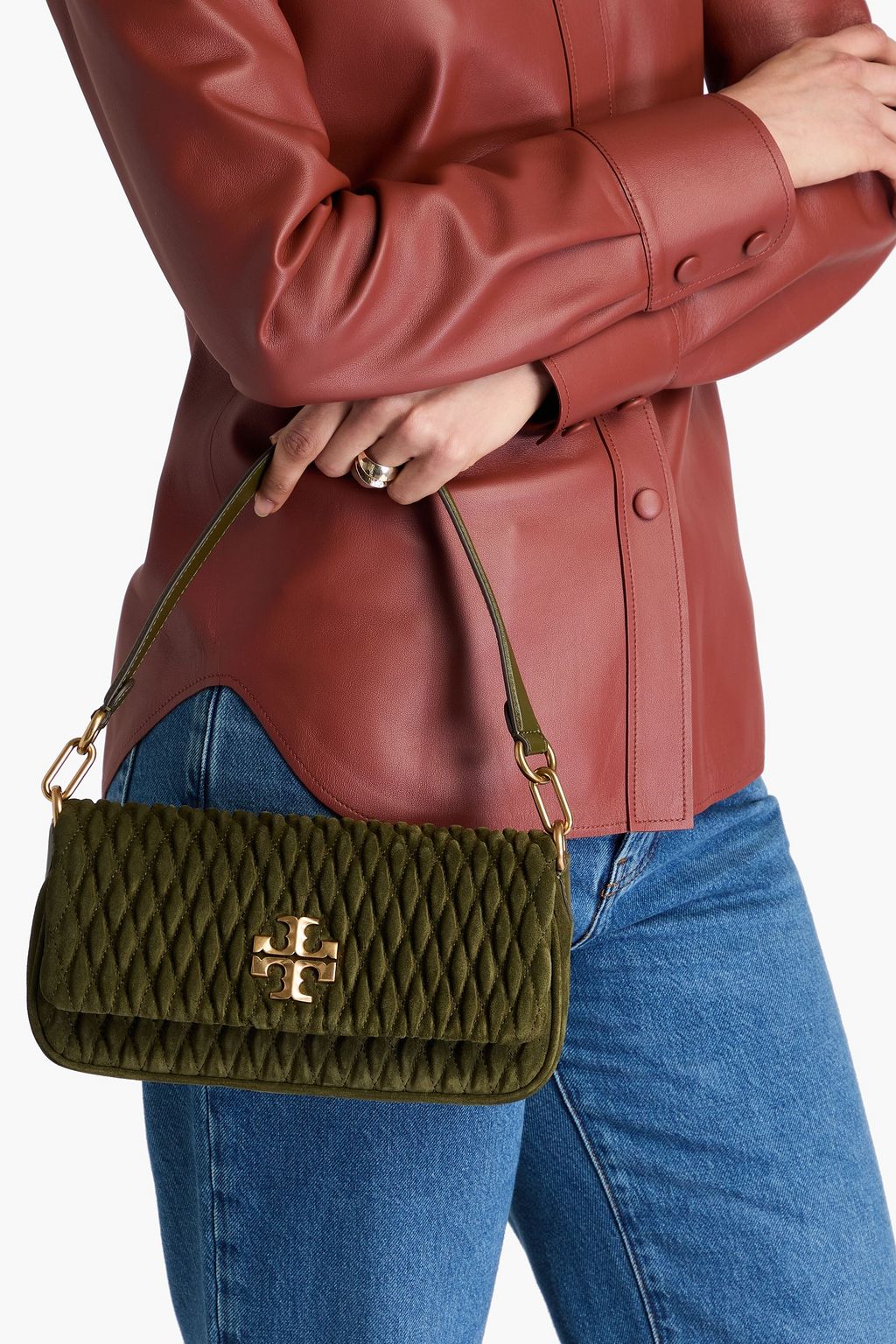 TORY BURCH حقيبة كتف "كيرا" من الشامواه المبطّن