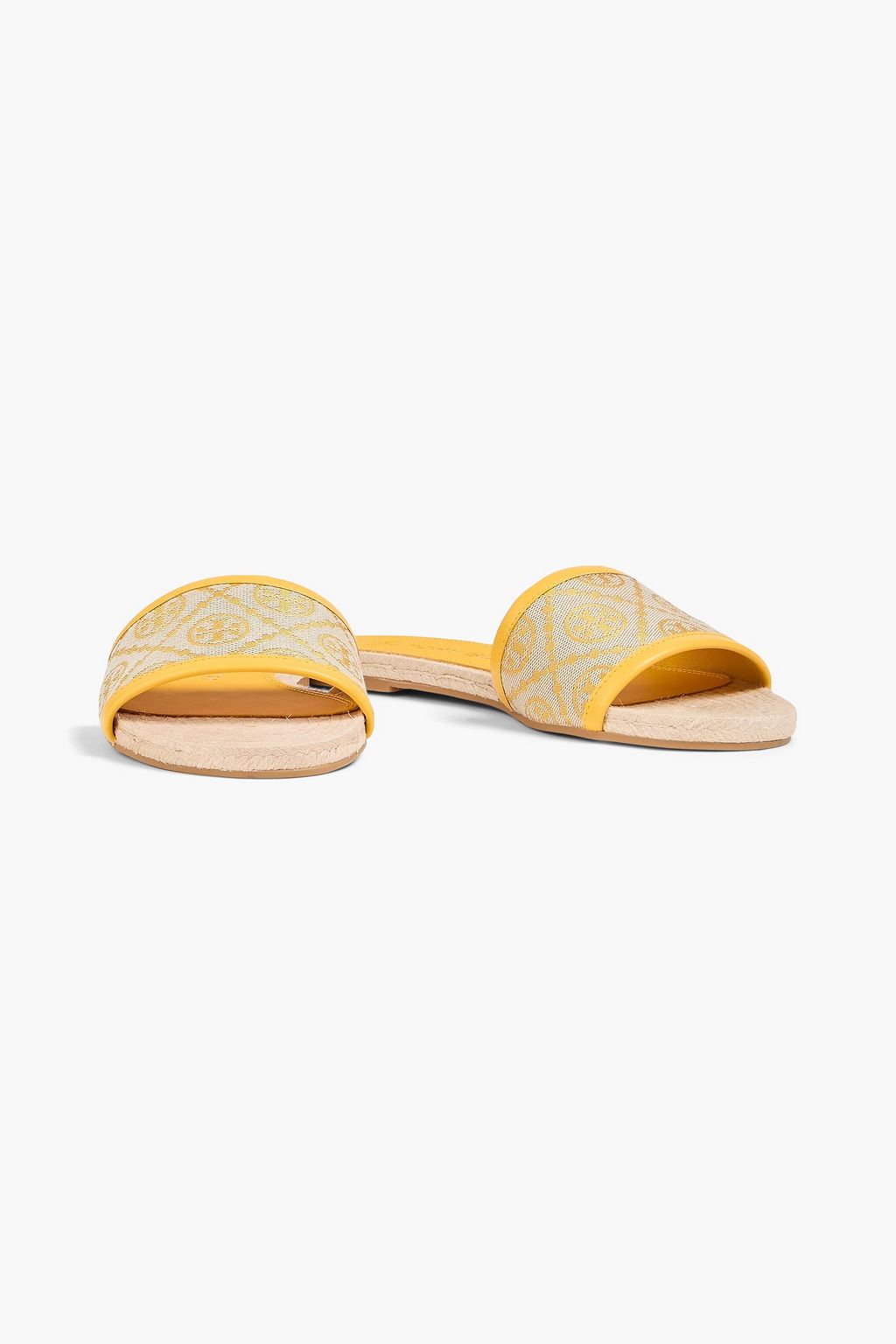 TORY BURCH Leather-trimmed jacquard slides