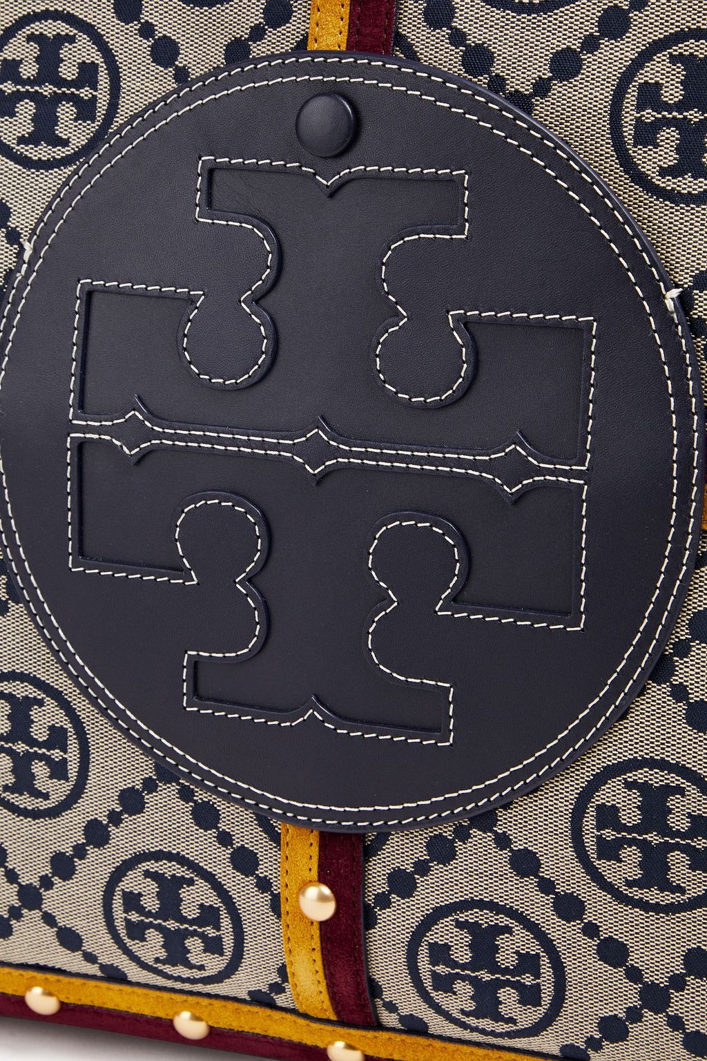 TORY BURCH Ella jacquard, leather and suede tote
