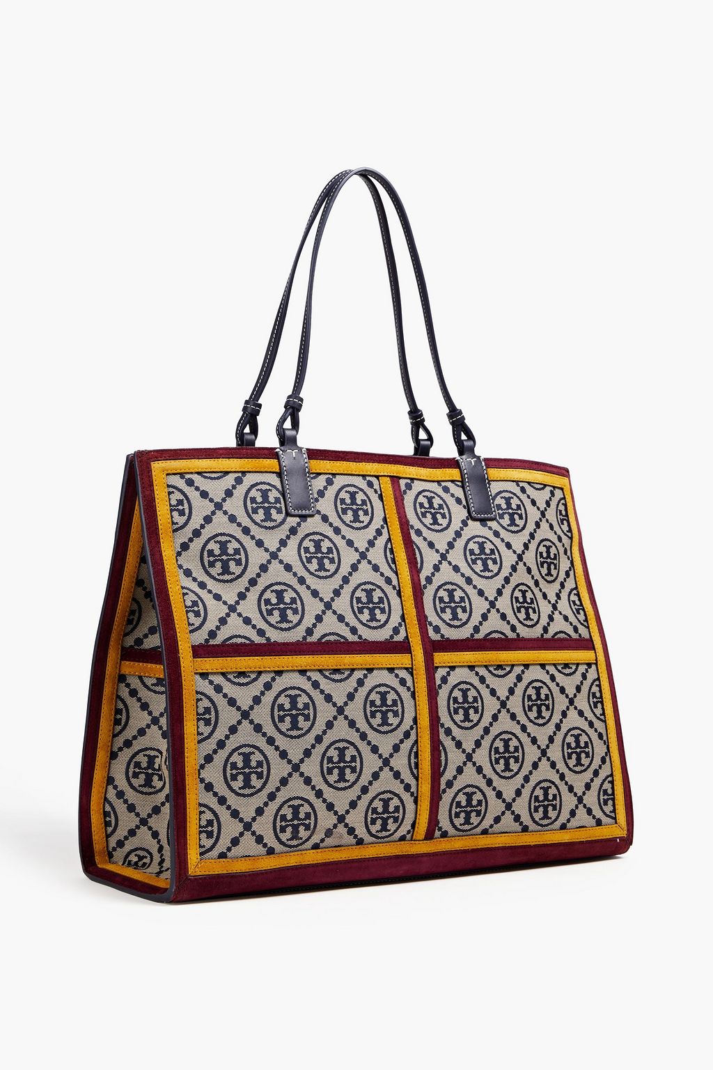 TORY BURCH Ella jacquard, leather and suede tote