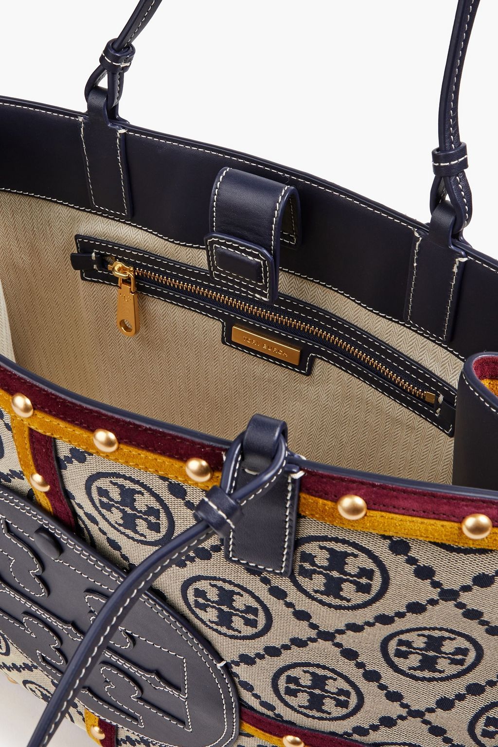 TORY BURCH Ella jacquard, leather and suede tote