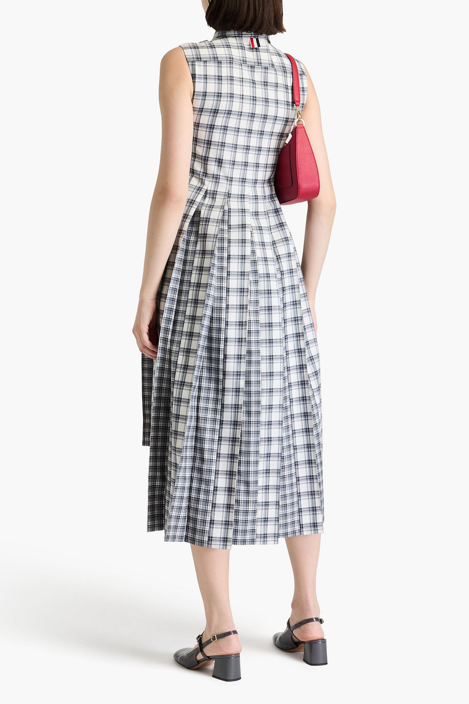 THOM BROWNE CHECKED WOOL MIDI SHIRT DRESS