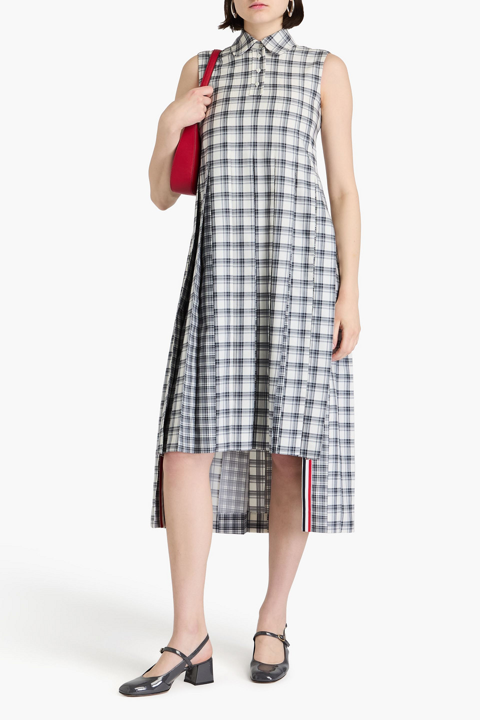 THOM BROWNE CHECKED WOOL MIDI SHIRT DRESS