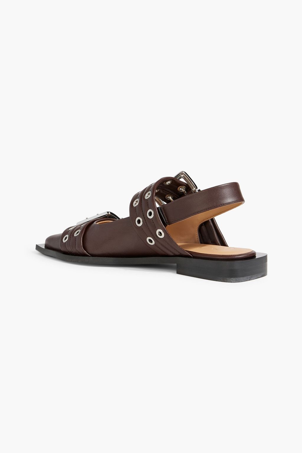 GANNI Embellished leather-blend slingback point-toe flats