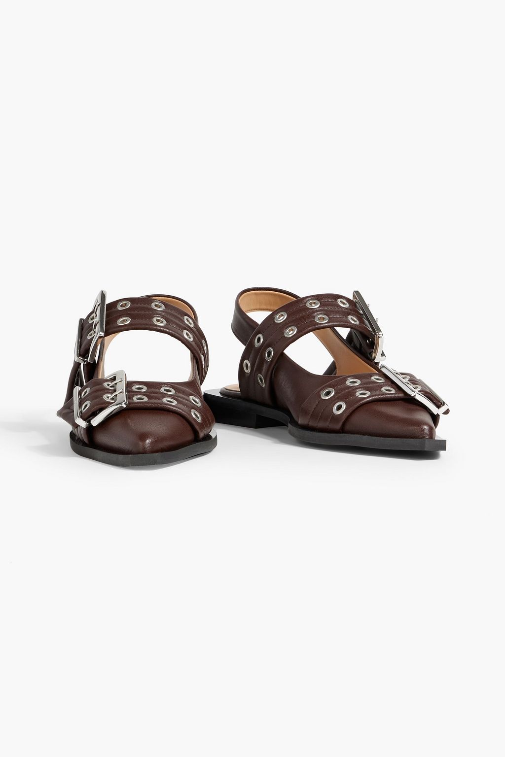GANNI Embellished leather-blend slingback point-toe flats