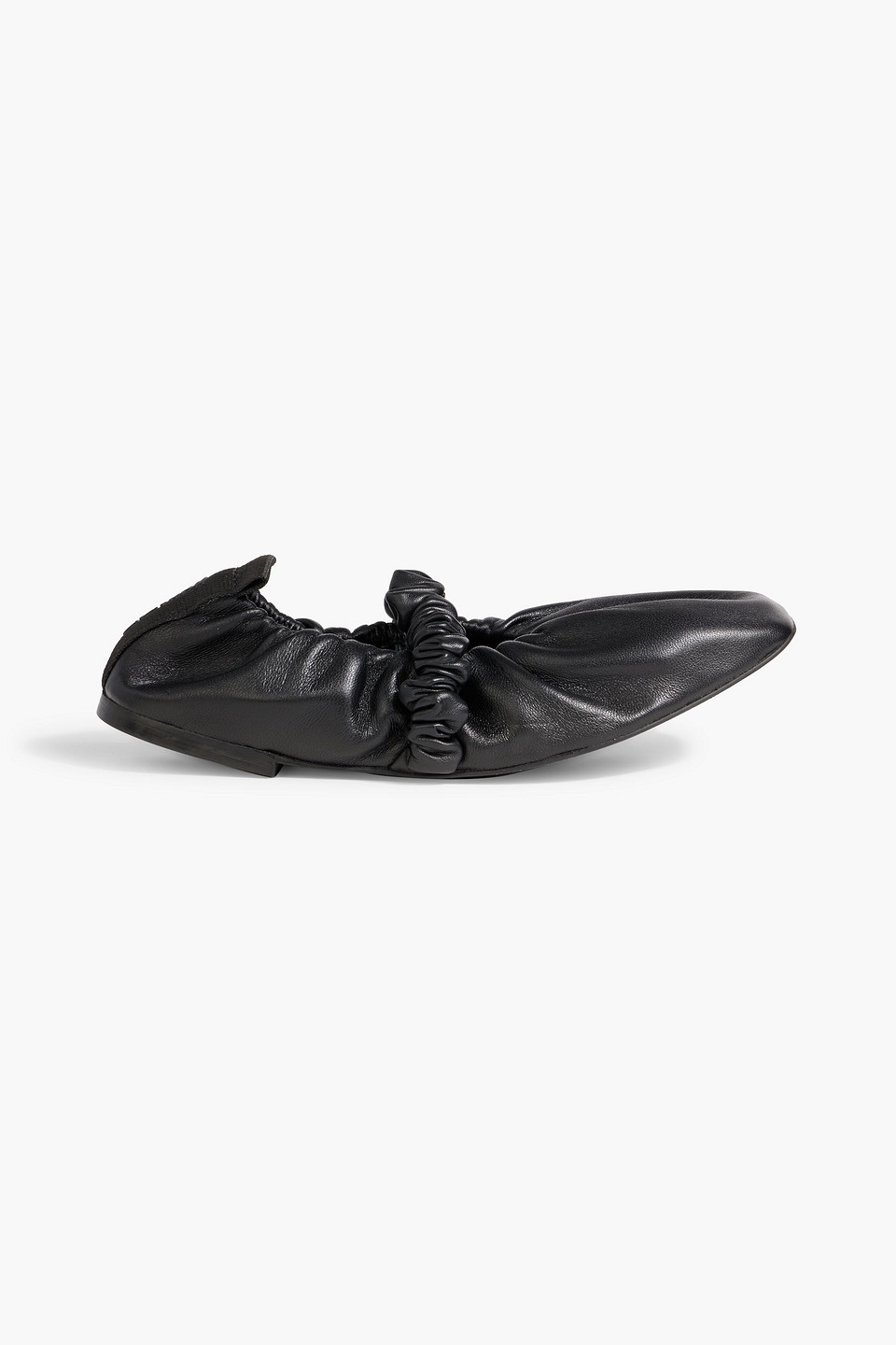 Ganni Ruched Leather Ballet Flats In Black