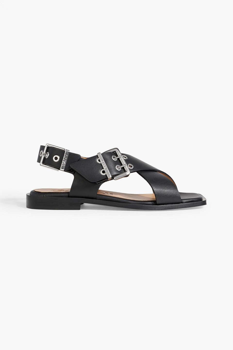 Buckled leather-blend slingback sandals