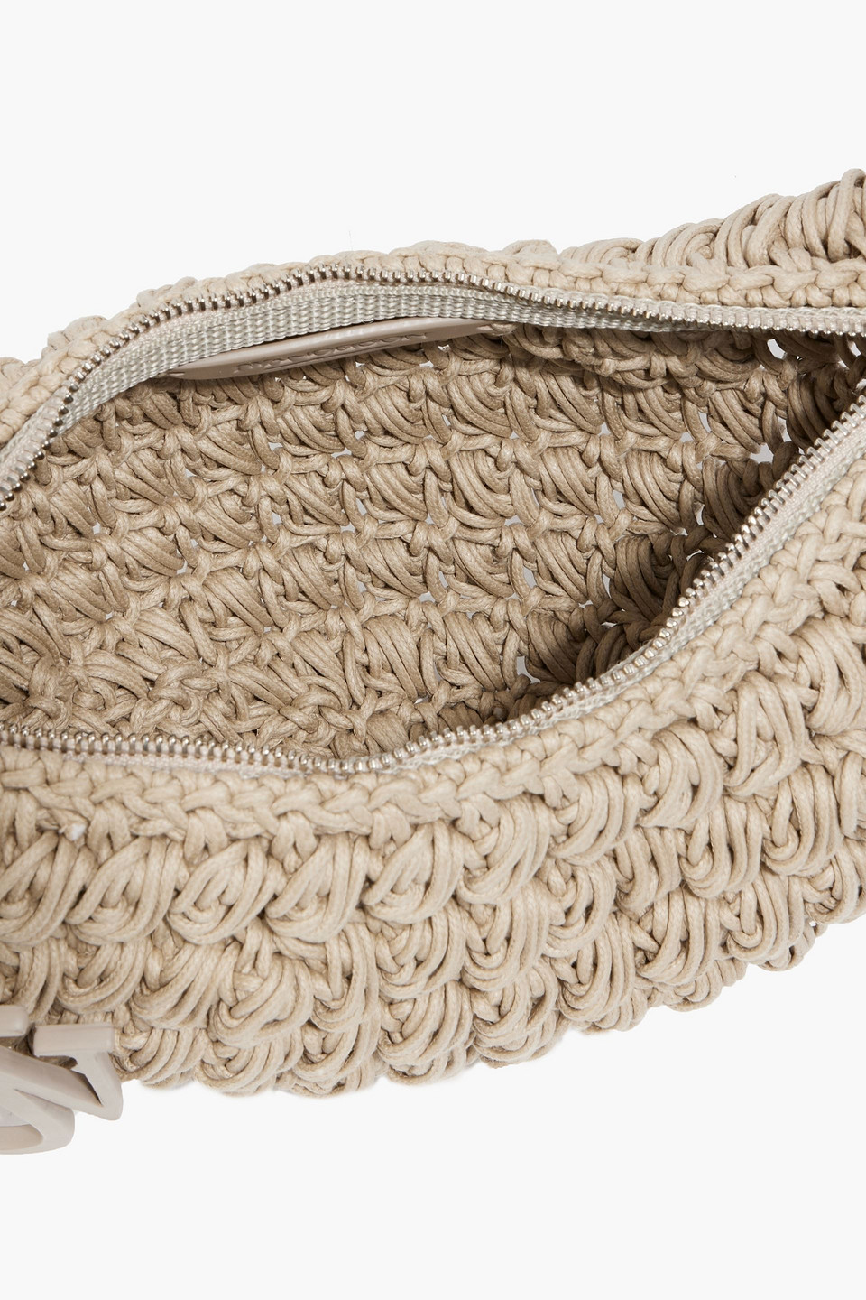 Jw Anderson Popcorn Leather-trimmed Crocheted Cotton Shoulder Bag In Beige