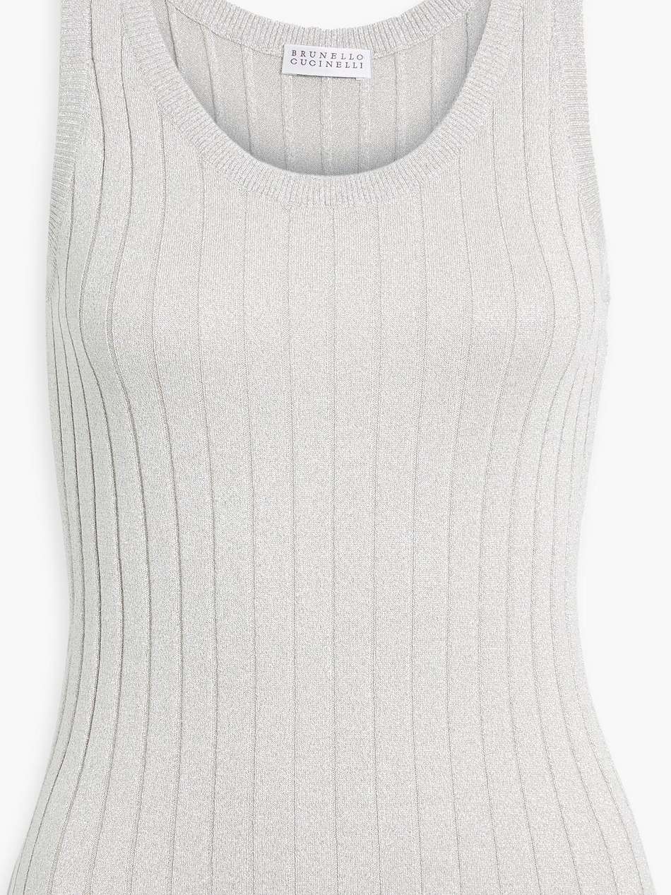 metallic ribbed silk-blend tank