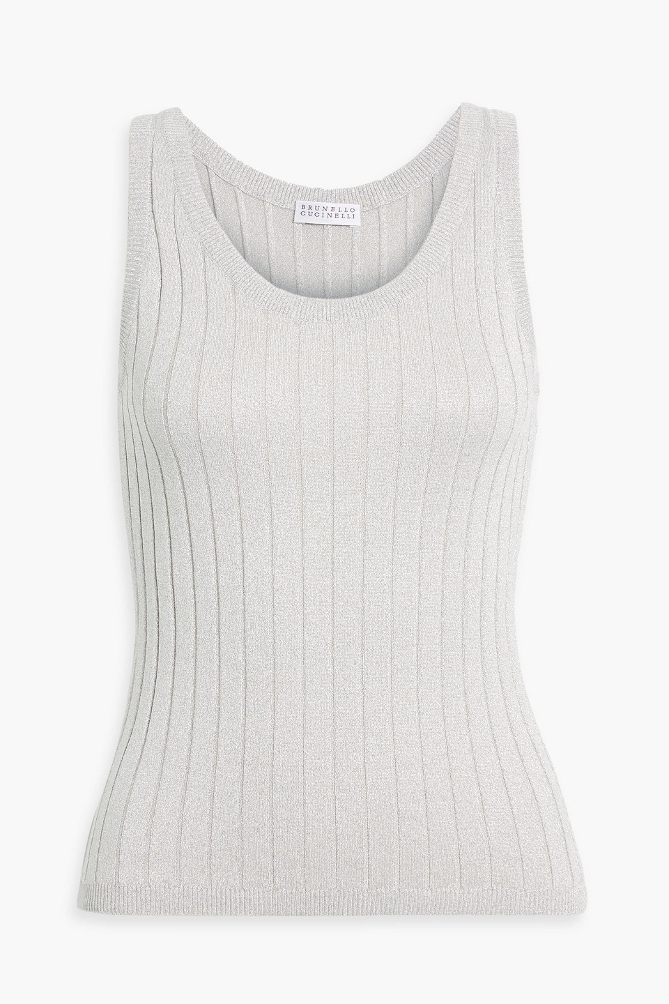 Brunello Cucinelli Metallic Ribbed Silk-blend Tank In Platinum