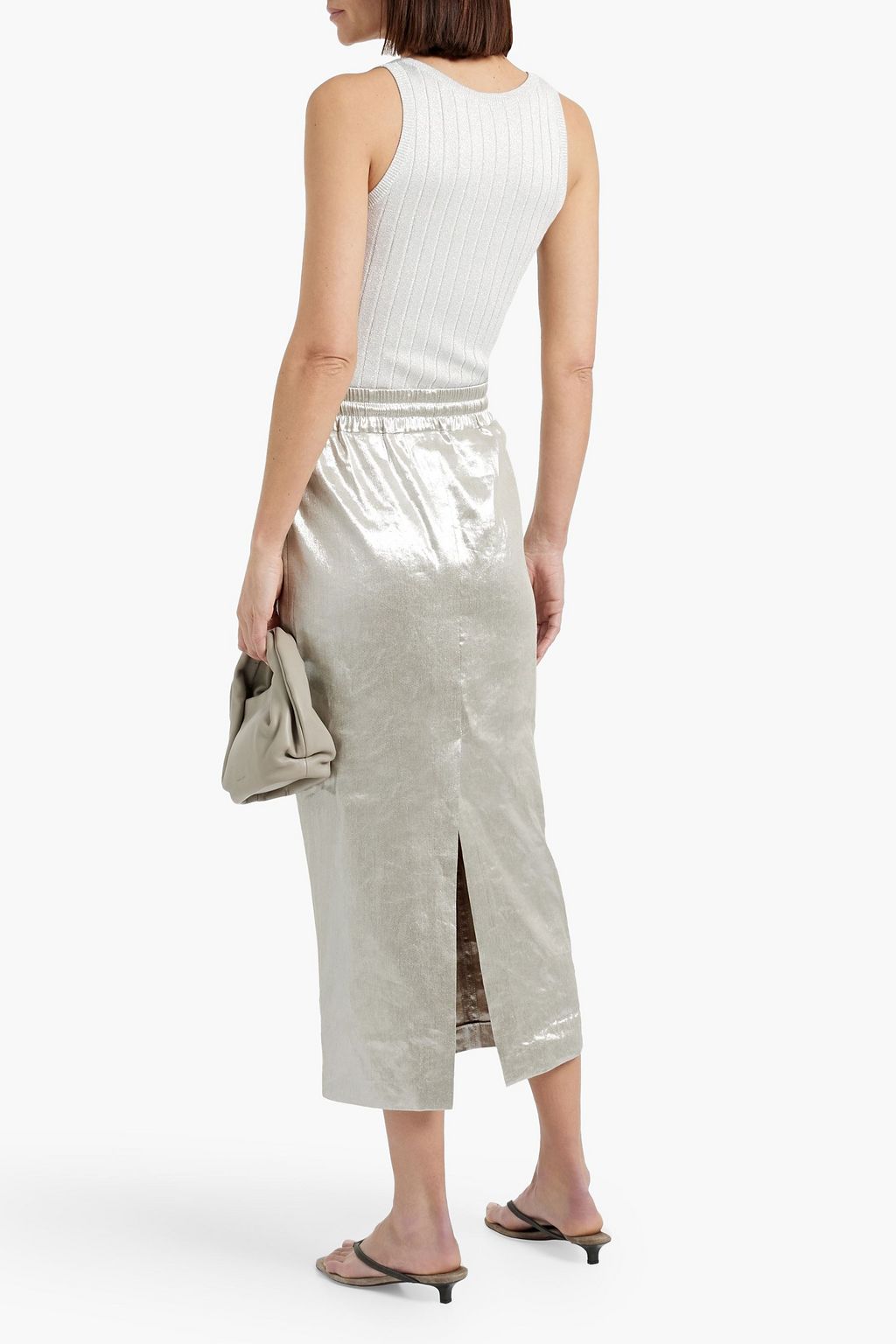 BRUNELLO CUCINELLI Metallic linen-blend twill midi skirt