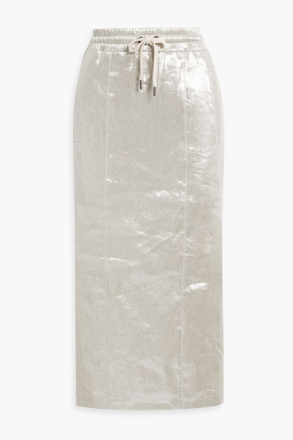 Brunello Cucinelli Metallic Linen-blend Twill Midi Skirt In Platinum