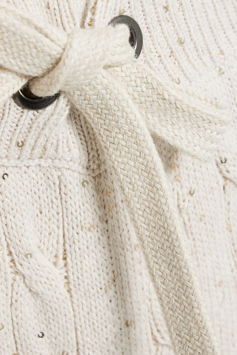 Shop Brunello Cucinelli Sequin-embellished Cable-knit Cotton-blend Shorts In Ecru