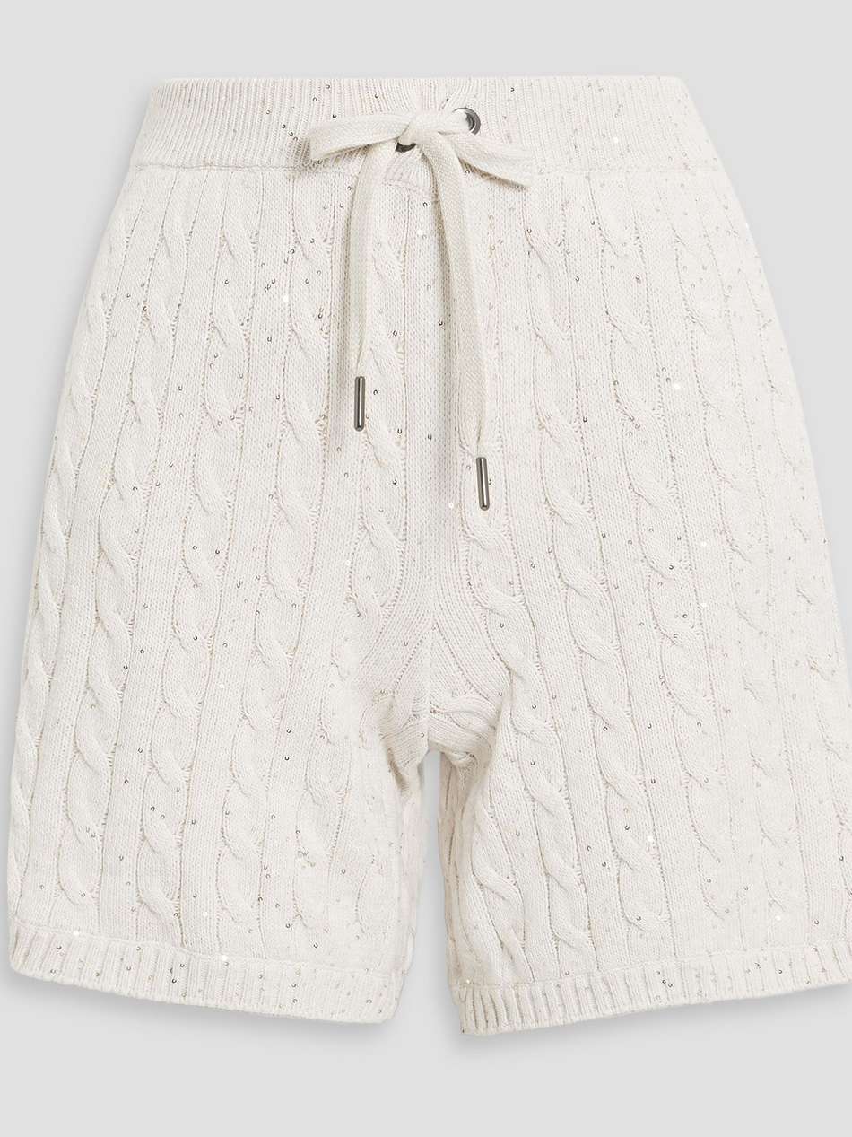 sequin-embellished cable-knit cotton-blend shorts