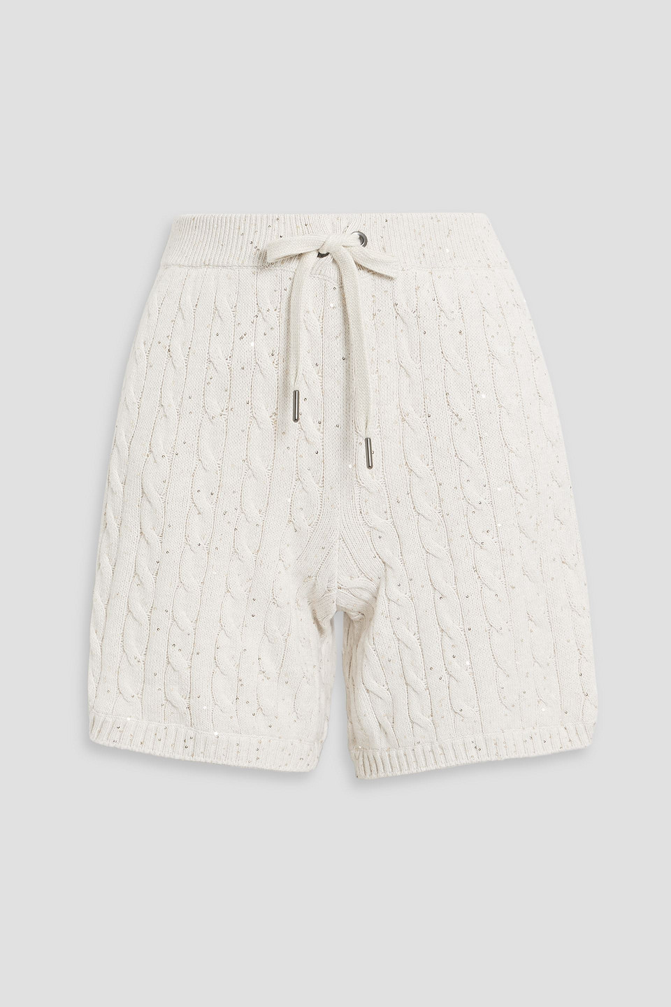 Brunello Cucinelli Sequin-embellished Cable-knit Cotton-blend Shorts In Ecru