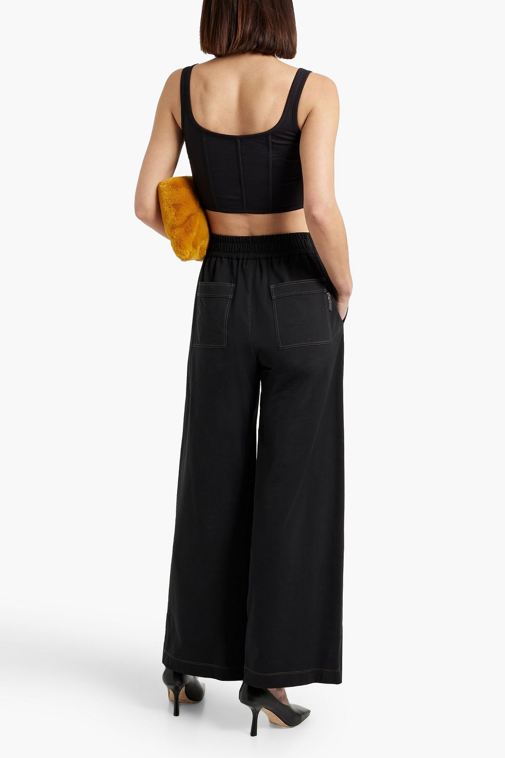 BRUNELLO CUCINELLI Cropped bead-embellished cotton-blend piqué bustier top