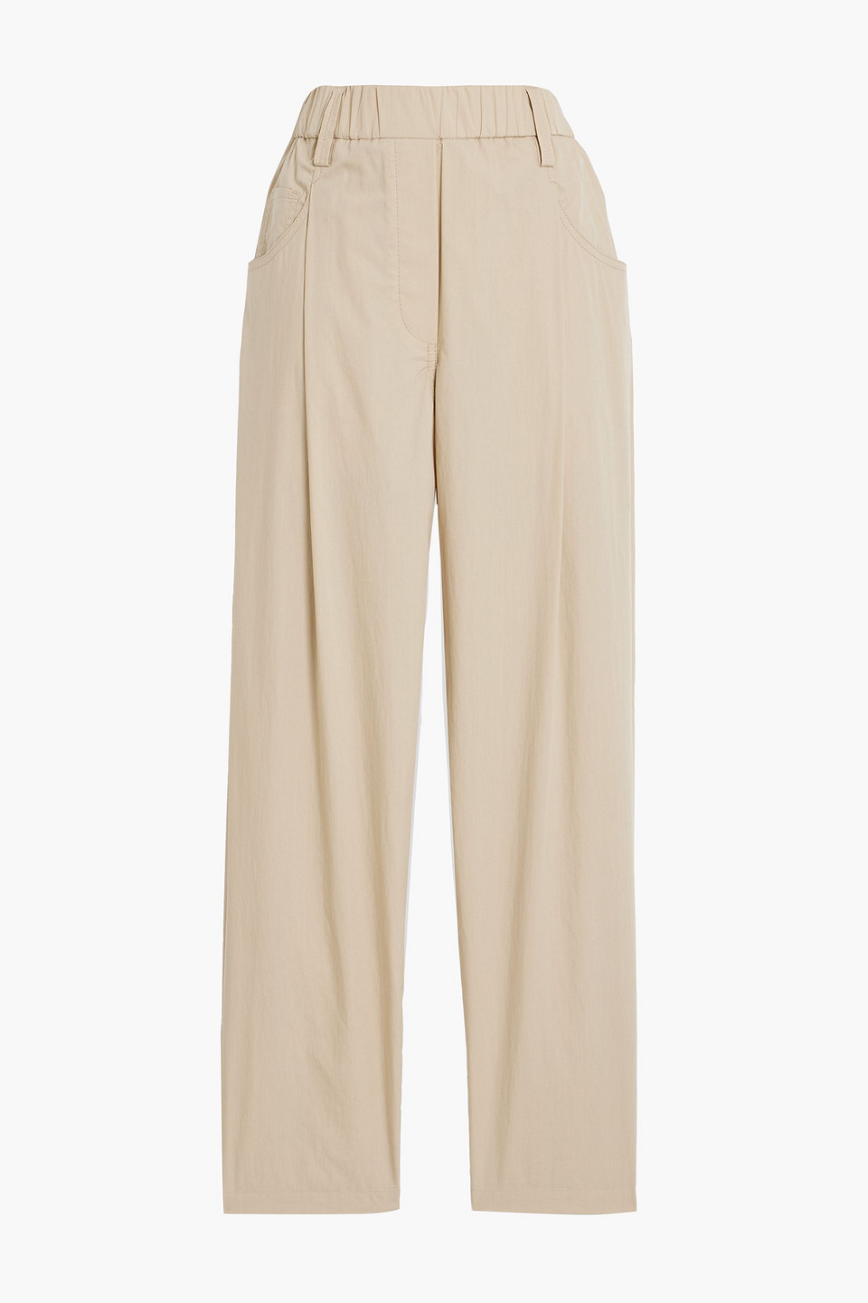 Brunello Cucinelli Bead-embellished Cotton-sateen Tapered Pants In Beige
